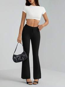 SHEIN Tall 复古风格灰色系腰喇叭腿运动裤 - 黑色 - 查看 3