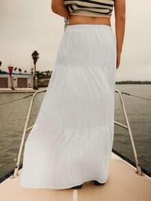 WESTFADE Embroidered Cotton High Waist Tiered Ruffle Maxi Skirt Fall, Autumn, Winter, Boho, Cowgirl, Casual, Cute, Western Wear For Women - White - View 4