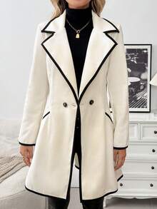 EMERY ROSE 女士优雅休闲通勤黑白拼接长款大衣 - 黑與白 - 查看 6