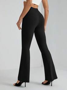 SHEIN Tall 复古风格灰色系腰喇叭腿运动裤 - 黑色 - 查看 2