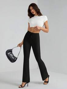 SHEIN Tall 复古风格灰色系腰喇叭腿运动裤 - 黑色 - 查看 7