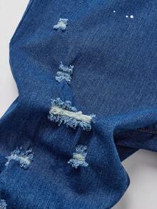 SHEIN Bolty Teen Boy Blue Distressed Fashionable Casual Denim Jeans - Dark Wash - View 3