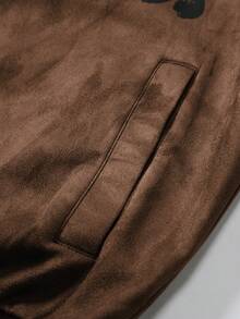 Manfinity Roghcode Fashionable Short Letter Print Casual Long Sleeve Jacket For Men, Earthy Brown Zip Up Jacket - Camel - View 5