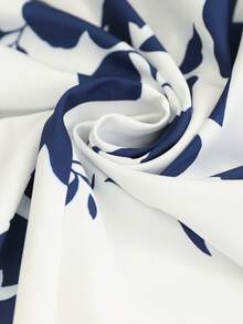 Brillora 女士花卉印花V领长袖休闲中长连衣裙，度假风 - 藍色 - 查看 8