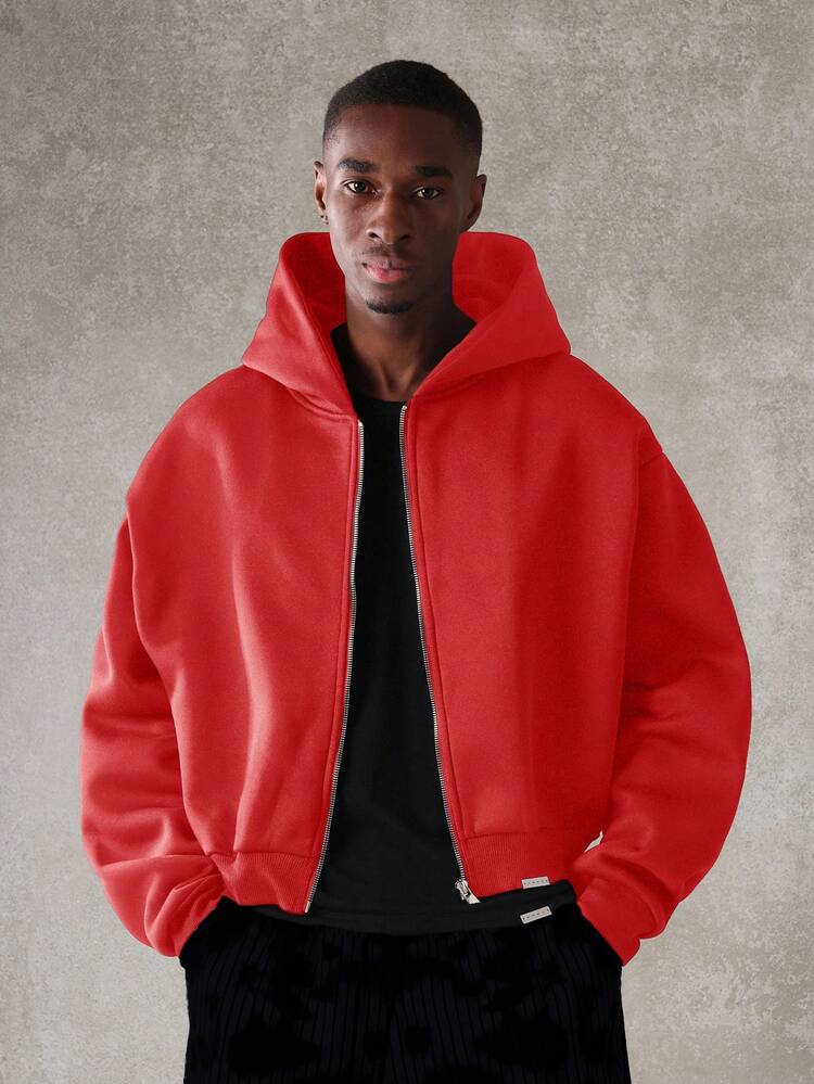 Cropped Zip Up Hoodie With Ribbed Trims