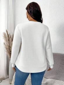 EMERY ROSE Crew Neck Plaid Casual White Comfortable Sweatshirt In Fall/Winter - Multicolor - View 2