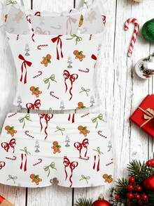 SHEIN EZwear 2件套女士蕾丝吊带背心和褶皱短裤，适合夏季 - 彩色 - 查看 3