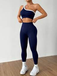 Dewbera Camiseta Ioga Sem Costura Ombro Único Levantamento de Bumbum Alta Elasticidade Conjunto Esportivo Feminino