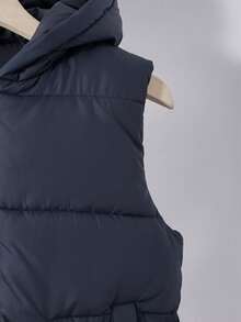 SHEIN Casuvi Kids Tween 加长连帽背心，带口袋和拉链 - 藏蓝色 - 查看 3