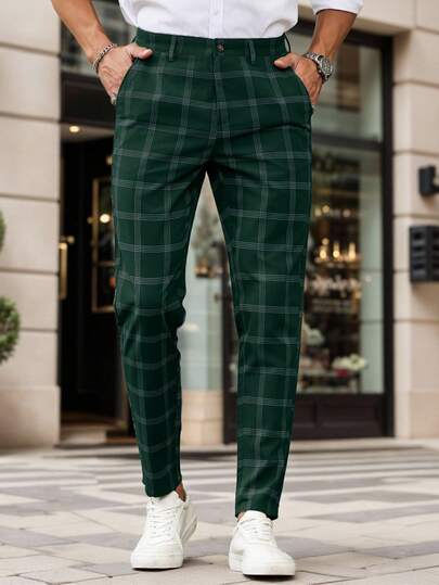 Manfinity Homme Męskie spodnie w kratę z kieszeniami i szlufkami na pasek, modne i uniwersalne