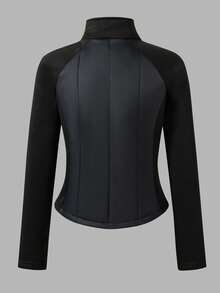 SHEIN Teen Girl Raglan Sleeve Zipper Winter Coat - Black - View 2