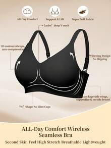 1pc Women's Minimalist Comfortable Seamless Jelly Gel Wireless Bra With Removable Pads - Black - View 5