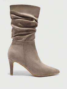 CUCCOO BIZCHIC بوت كاحل نسائية مريحة وعملية ذات كعب رفيع وأصبع مدبب من الجلد المدبوغ الخردلي، سهلة الارتداء والخلع، مناسبة للارتداء اليومي - رمادي - مشاهدة 2