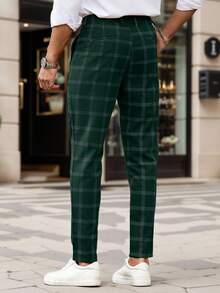 Manfinity Homme Quần âu nam kẻ caro có túi kèm thắt lưng, thời trang và đa năng - Màu xanh lá cây đậm - Xem 2