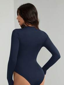 SHEIN Tall Women's All-Match Solid Color Long Sleeve Bodysuit, Versatile For Everyday Wear