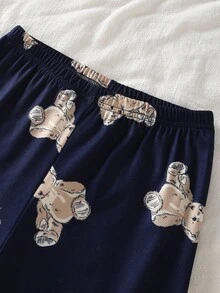 2件套男童休闲熊印花舒适长裤和长袖睡衣套装 - 黑色 - 查看 6