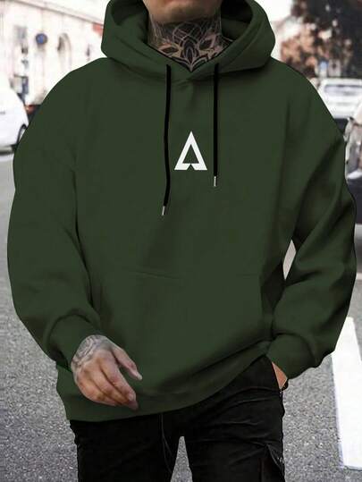 Manfinity Homme Męska bluza z kapturem i długim rękawem w geometryczny wzór, ściągana sznurkiem, na co dzień, jesień/zima