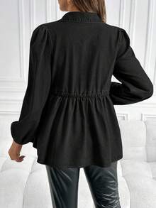 SHEIN Mammatopp med lång ärm, avslappnad och lös passform, svart denim - Svart - Visa 2