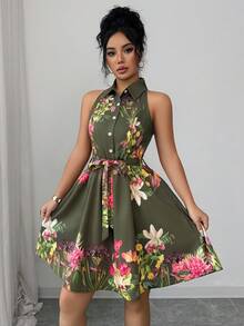 Vestido de algodón de hombros descubiertos a rayas de moda para mujer, de verano - Multicolor 10 - Ver 3