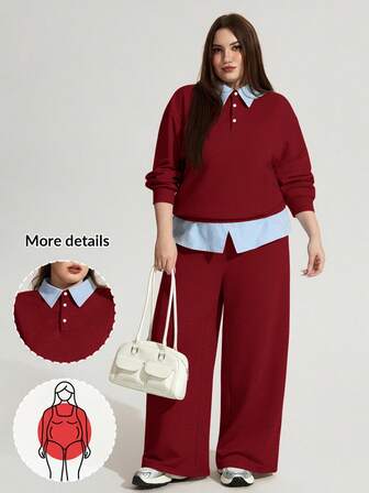 Enliva Christmas Plus Size Women's Loose Casual 2 Pieces Set, Sweatshirt And Sweatpants, Pullover Sweatshirt And Trousers, Casual Matching Outfit Fall Clothes For Women, Winter, CURVE PLUS, For Apple Rounded Body Shape