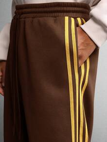 SUMWON 桶形修身运动裤，侧边饰带，宽松舒适，适合秋冬季休闲穿着，纯色款 - 咖啡棕 - 查看 7