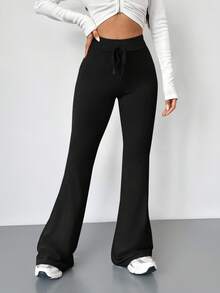 SHEIN Tall 复古风格灰色系腰喇叭腿运动裤 - 黑色 - 查看 8