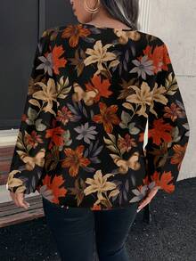 EMERY ROSE Plus Size Maple Leaf Print Shirt, Suitable For  Party Thanksgiving,Flower/Spring/Summer/Vacation - Multicolor - View 2