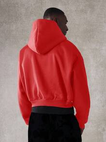 SUMWON 拉链连帽卫衣，短款罗纹袖口下摆，冬季舒适必备，休闲街头风日常时尚单品，纯色 - 紅色 - 查看 3