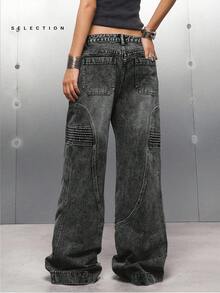 LYSMO Women's Casual Distressed Loose Fit Jeans With Slant Pockets, Autumn - Black - View 2