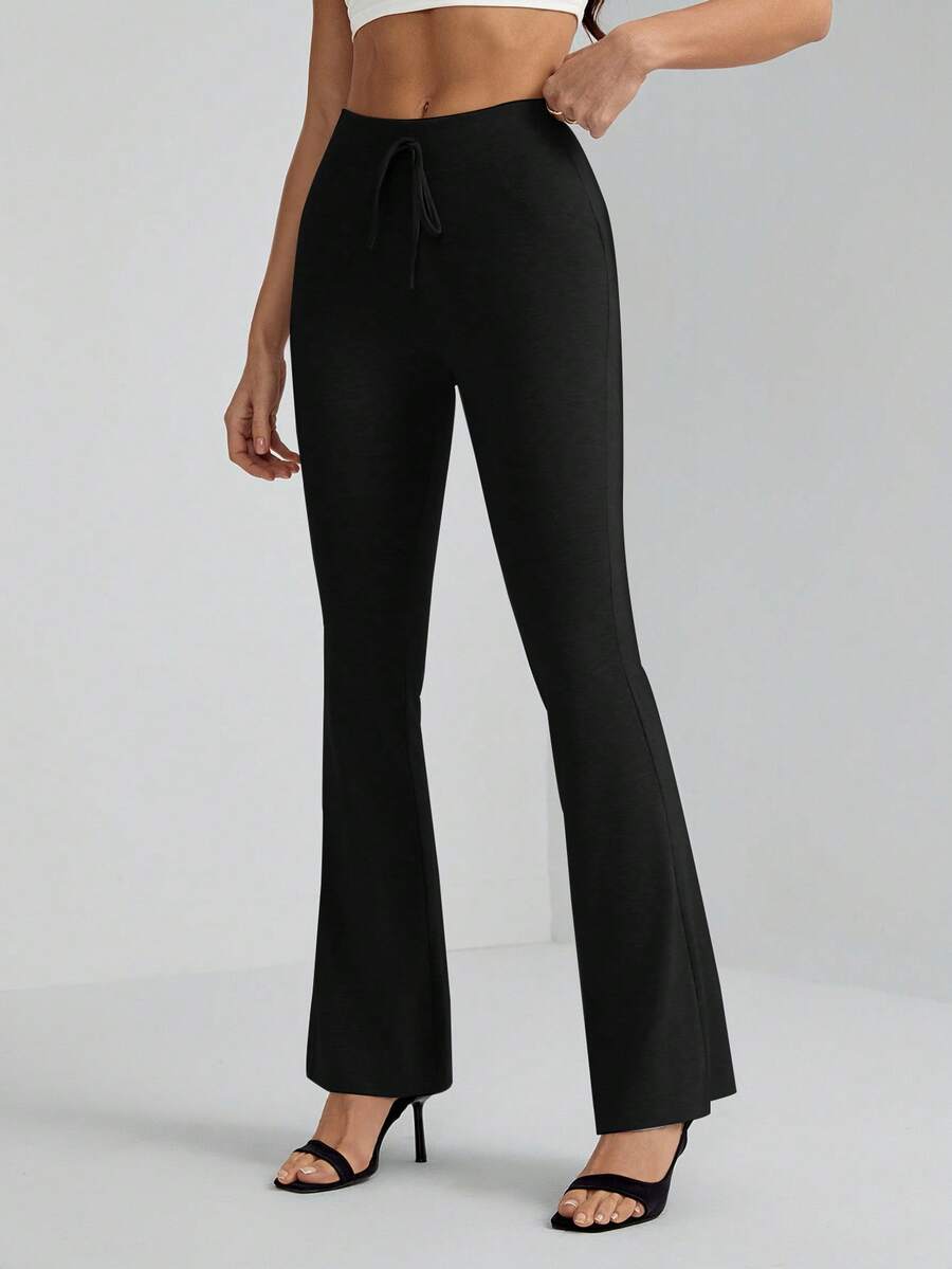 SHEIN Tall 复古风格灰色系腰喇叭腿运动裤 - 黑色 - 查看 1