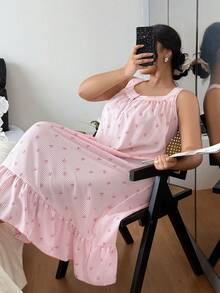 SHEIN Dream Adore Striped Bow Sleeveless Cute Plus Size Women Nightgown Pajamas Dress Sleep Wear Women Dress Momo Dress Night Gown Cute Nightgown Summer Night Gown - Multicolor - View 6