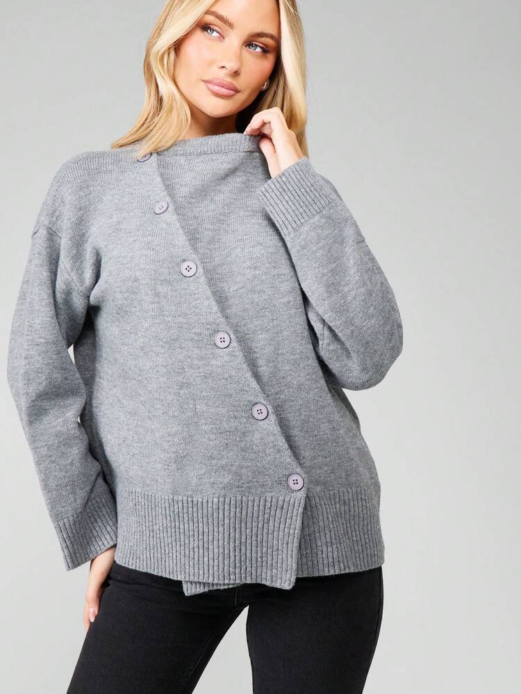 MISSGUIDED Asymmetrische Knopf-Vorderseite Strickjacke mit Schal-Detail, kuscheliger oversized Strickpullover, Herbst-Winter Layering Essentiell