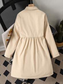 Sparklyn 女童连帽防风外套，保暖内衬，抽绳腰带设计，经典宽松版型，适合休闲穿着、通勤、户外活动以及秋冬季节穿着。 - 卡其色 - 查看 2