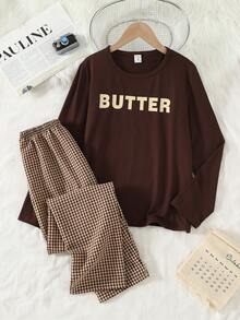 Tween Boy Letter Print Long Sleeve Top & Plaid Pants Loungewear Set Boy Casual Sets - Multicolor - View 3