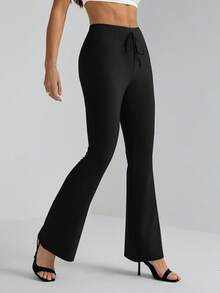 SHEIN Tall 复古风格灰色系腰喇叭腿运动裤 - 黑色 - 查看 5