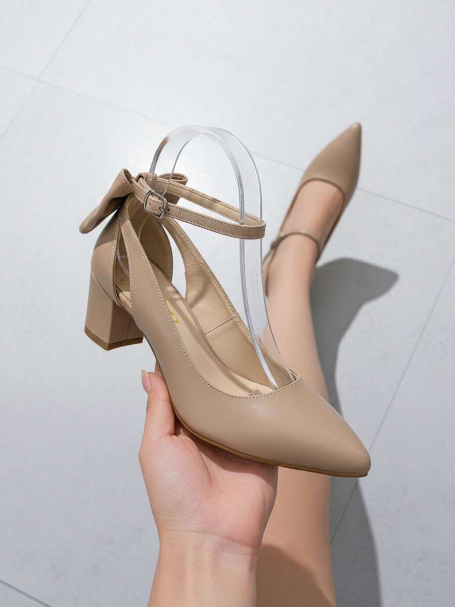 Zapatos de tacón alto para mujer estilo elegante lazo decorativo material PU sin estampado corte holgado punta afilada sin mangas primavera otoño fiesta evento formal - Camel - Ver 1