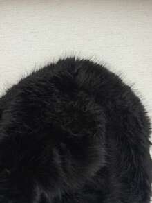 SHEIN Unity 女式黑色翻领拼接仿皮草收腰修身长袖夹克，性感派对时尚外套，欧美风格 - 黑色 - 查看 7