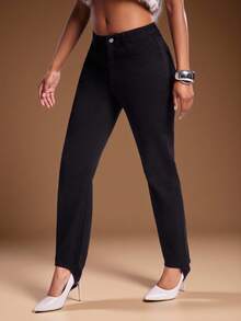 Denimoi High Rise Skinny Leg Stirrup Jeans, High Waist Jeans, GNO, Date Night, Fashionable - Black - View 6