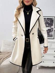 EMERY ROSE 女士优雅休闲通勤黑白拼接长款大衣 - 黑與白 - 查看 4