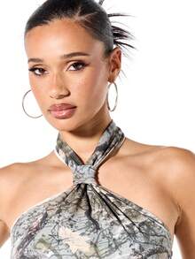 SUMWON WOMEN Halter Neck Camo Print Tank Top Cropped Backless Festival Summer Casual Sleeveless Shirt For Party Beach Holiday - Multicolor - View 4