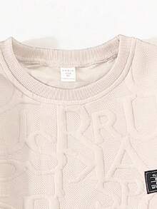 SHEIN 2 件女童休闲标语补丁图案圆领运动衫和运动裤，秋冬家庭装妈妈和我（3 套单独出售） - 米色 - 查看 4