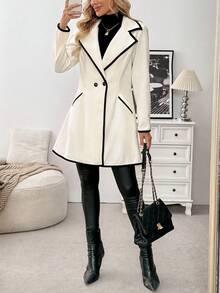 EMERY ROSE 女士优雅休闲通勤黑白拼接长款大衣 - 黑與白 - 查看 7