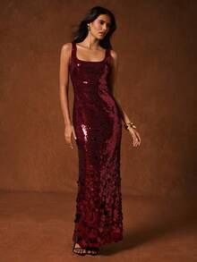 Glamine Damen Partykleid mit Farbverlauf und Pailletten, elegant, sexy, Geburtstagskleid für Frauen, langes rotes Kleid, Partykleid, Kleider für Frauen, formelle Kleider, elegante lange Kleider, Festival-Outfit