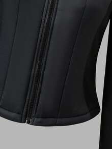 SHEIN Teen Girl Raglan Sleeve Zipper Winter Coat - Black - View 6