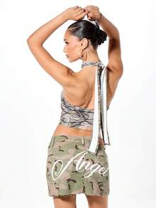 SUMWON WOMEN Halter Neck Camo Print Tank Top Cropped Backless Festival Summer Casual Sleeveless Shirt For Party Beach Holiday - Multicolor - View 2