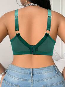 SHEIN Esselle 1pc Plus Size Lace Patchwork Underwire Bra - Green - View 2