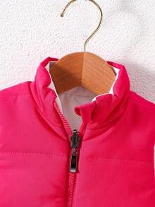 SHEIN Playful Pals Baby Girl Reversible Zipper Front Casual Vest Winter Jacket - Pink - View 3