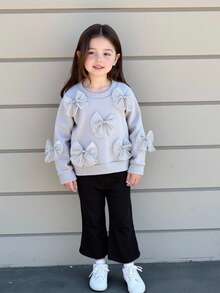 SHEIN 女婴冬季服装 女婴套装 2件套 女婴秋冬针织长袖蓝色休闲毛衣+黑色喇叭裤套装 - 彩色 - 查看 3