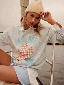 WESTFADE 缅因州新英格兰龙虾 96 图案印花圆领长袖超大号法国毛圈布卫衣 - 灰色 - 查看 3