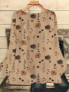 EMERY ROSE Áo sơ mi cổ tròn tay 3/4 in họa tiết hoa màu nước cỡ lớn, phù hợp cho mùa thu/đông - Nhiều màu - Xem 2